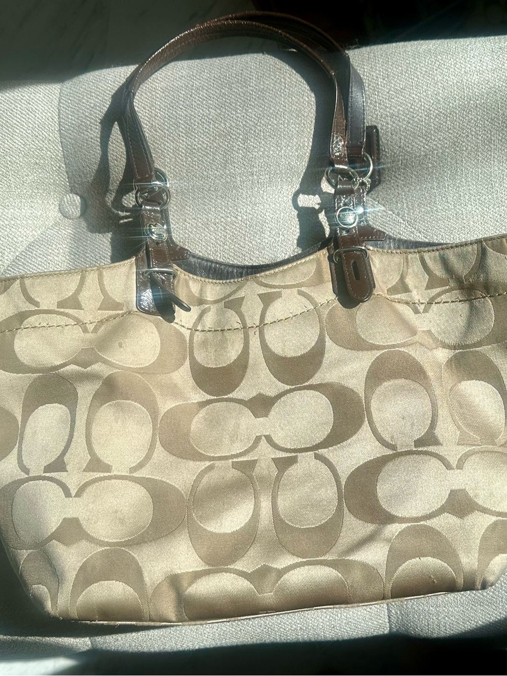 Vintage Coach Signature Jacquard Tote Bag - Brown/Khaki Y2K (Read Description)
